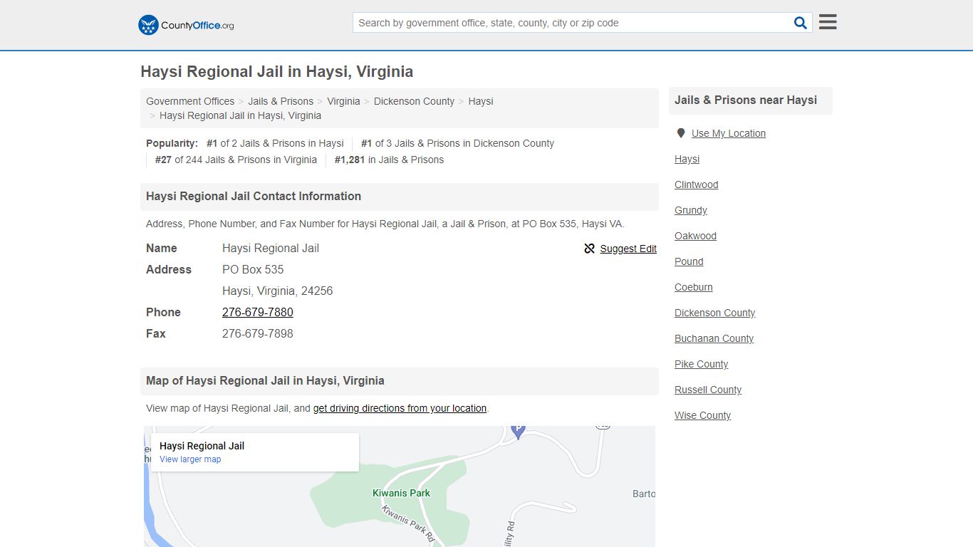Haysi Regional Jail - Haysi, VA (Address, Phone, and Fax) - County Office
