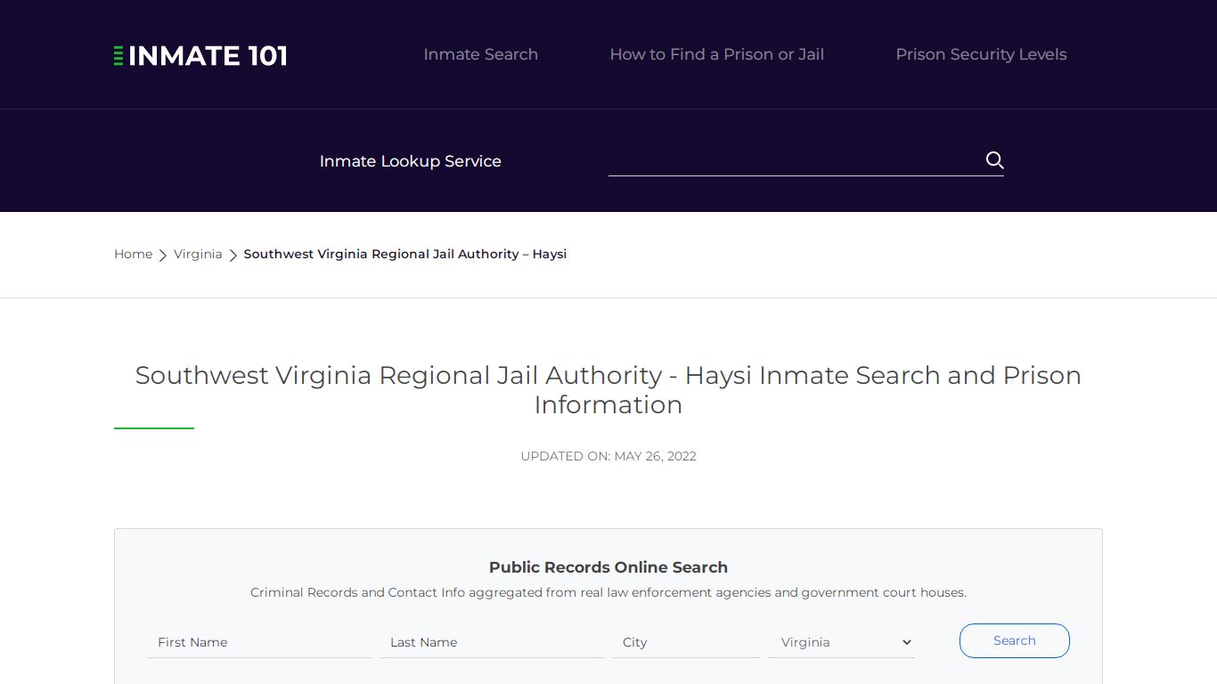 Southwest Virginia Regional Jail Authority - Haysi - Inmate101